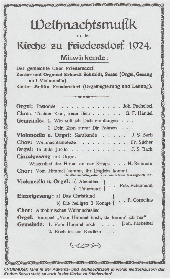 Weihnachtsmusik in der Kirche zu Friedersdorf 1924, Sorauer Heimatblatt 12 1998
