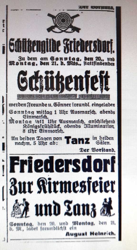 Sorauer Tageblatt vom 19.09.1925 Anzeigen zum Schützenfest