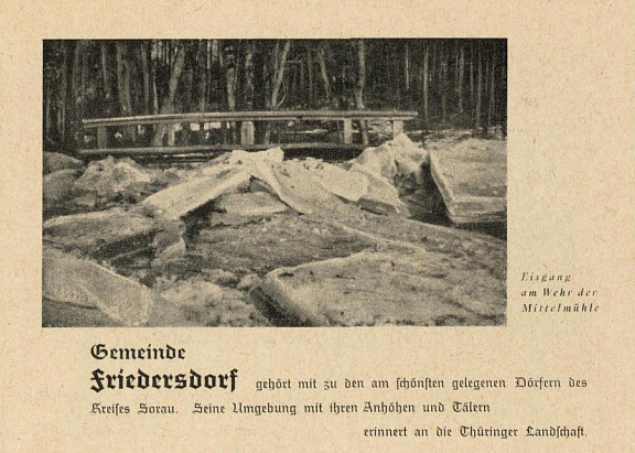 Eisschollen am Wehr der Mittelmühle, aus einem Sorauer Kalender 1940, eingesandt von Herrn Zys Zary