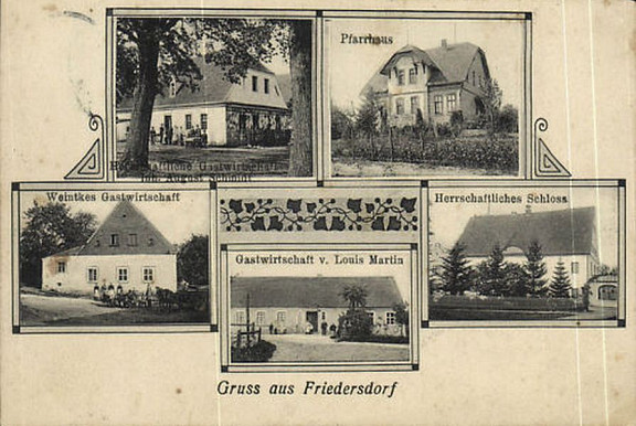 Gastwirtschaft Schmidt oben links, darunter Weintkes später Heinrichs Saal, daneben der spätere Buschkretscham