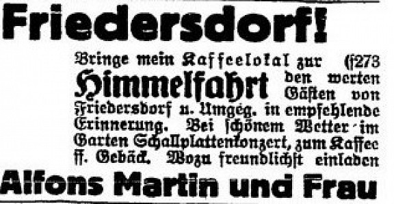 Anzeige Alfons Martin, Sorauer Tageblatt 20.05.1932