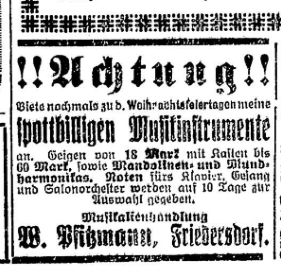 Sorauer Tageblatt vom 21.12.1923 Anzeige Willy Pfitzmann