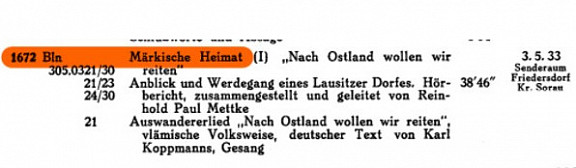 Ausschnitt aus Hörbericht und Hörfolgen, ausgestrahlt vom Deutschlandsender 1933