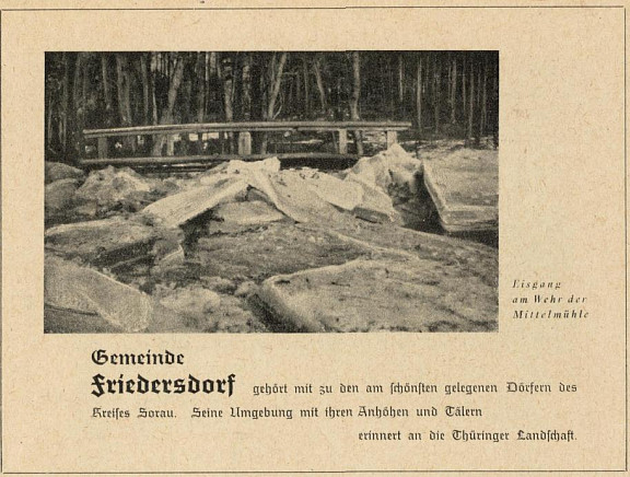 Eisschollen am Wehr der Mittelmühle, Aus einem Sorauer Kalender 1940, eingesandt von Herrn Zys, Zary