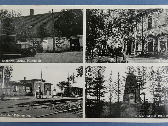 1914/1918 - Bäckerei Pfitzmann, Schloß, Bahnhof und Denkmal