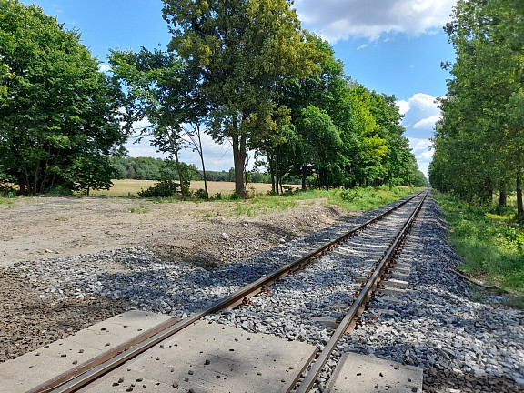 neue Bahngleise am früheren Bahnhof von Friedersdorf - der Bahnhof stand auf der Fläche links